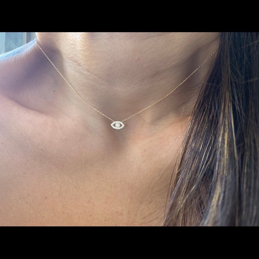 Diamond Evil Eye Necklace 0.22cts / 14k  Gold / Minimalist / Solitaire/ Kabbalah